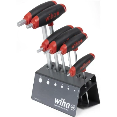 Afbeelding van Wiha 334DSVB 01 Stiftsleutelset met dwarsgreep ComfortGrip Zeskant 6 delig zijaandrijving, mat verchroomd, in werkbankhouder 45621