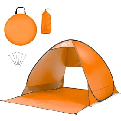 Afbeelding van Active Era pop up strandtent UPF 50+ bescherming tegen uv stralen van de zon inclusief draagtas en haringen oranje