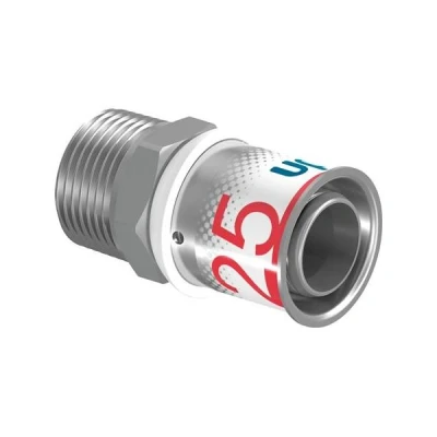Afbeelding van Uponor S Press Plus perskoppeling 3/4&quot; buitendraad x Ø25 puntstuk. Artikelnr: 1070507