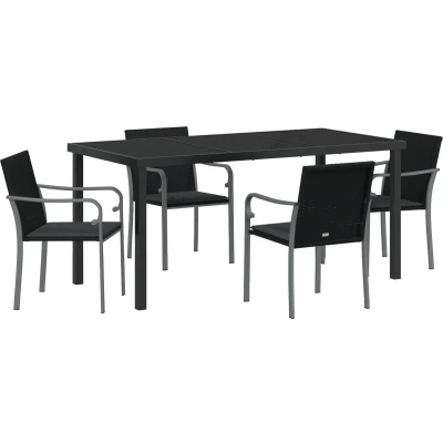 Afbeelding van vidaXL 5 delige tuin eettafelset met kussens zwart poly rattan