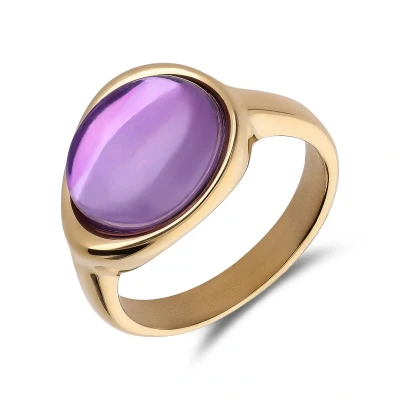 Afbeelding van Lucardi Dames Stalen goldplated Ring met amethyst ovaal Staal Goudkleurig 17 / 53 mm