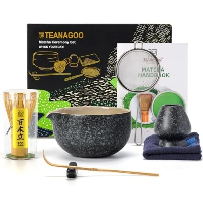 Afbeelding van Japanse theeset (7 delig) Matcha garde set kom met tuit Bamboe (Chasen) schep (Chashaku) houder Thee maken set. N17