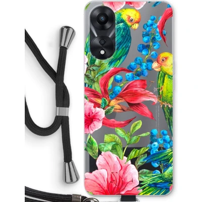 Afbeelding van Case Company® hoesje met Koord geschikt voor Oppo A78 5G Papegaaien Telefoonhoesje Zwart Bescherming aan alle Kanten en Over de Schermrand