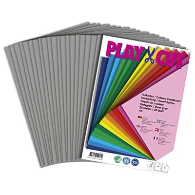 Afbeelding van PLAY CUT gekleurd karton A4 staalgrijs (220 g/m2) 20 vellen DIN knutselkarton dik bedrukbaar kartonnen papier premium printpapier dikte om te knutselen