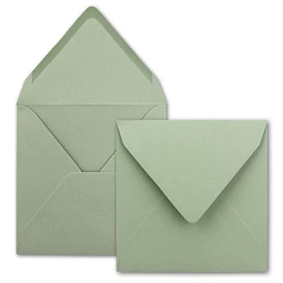 Afbeelding van FarbenFroh 25 x vierkante enveloppen in eucalyptus (groen) 15,5 cm zonder venster, met natte plakrand 110 g/m² voor uitnodigingskaarten bruiloft, verjaardag en meer