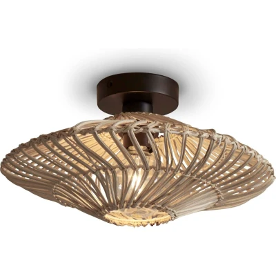 Afbeelding van Good&amp;Mojo Plafonniere Zanzibar Rotan Plat Small Wit 40x40x12cm