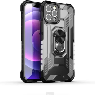 Afbeelding van Hoesje geschikt voor iPhone 13 Pro Backcover Rugged Armor Ringhouder Shockproof Extra valbescherming TPU Zwart
