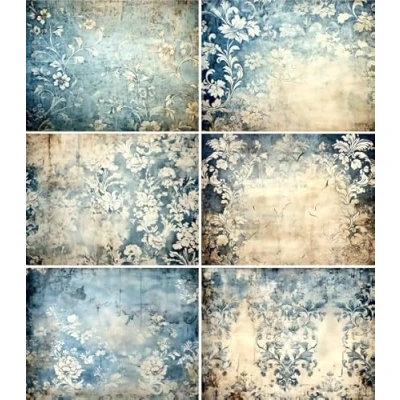 Afbeelding van Blauw damast rijstpapier, 20 x 25 cm voor decoupage plakboekkaarten knutselen