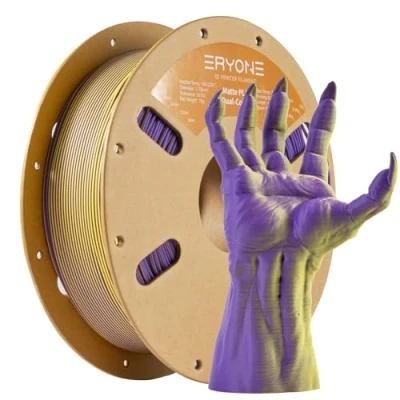 Afbeelding van ERYONE mat tweekleurige co extrusie filament PLA, 1,75 mm +/ 0,03 mm, tweekleurig PLA voor 3D printers, 1 kg/spoel, geel en paars