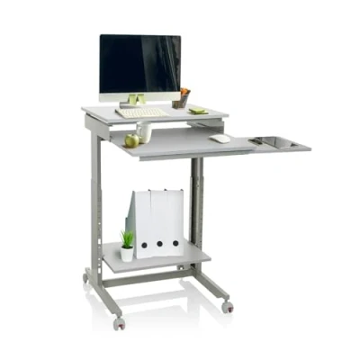 Afbeelding van Computer bureau Verstelbaar Grijs Workstation Bureaus, bureaublad is van Melamine gecoate spaanplaat, frame poeder gecoat staal,