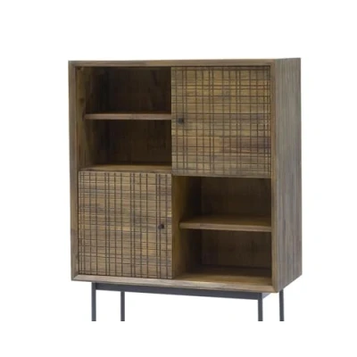 Afbeelding van Elegant Dressoir Hoge Kast 85x40x130cm Massief Acacia, Zwart &amp; Goud Stijlvol Maze Ontwerp