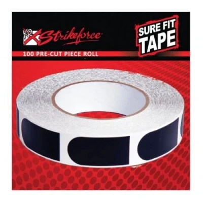 Afbeelding van EMAX KR Strikeforce Sure Fit tape, duimtape voor in de bowlingbal, zelfklevend, voorgesneden, verbetert grip (zwart, rol, 100 stuks, 3/4 inch)