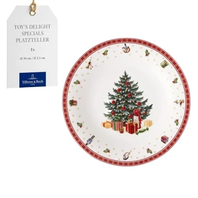 Afbeelding van Villeroy &amp; Boch Toy&#039;s Delight Specials onderbord, groot bord met kerstmotief, pizzabord, voor gebak, serveerbord van porselein, kerstservies, vaatwasmachine magnetronbestendig