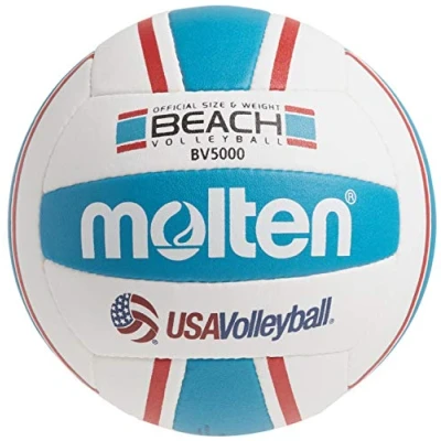 Afbeelding van Molten Elite Beachvolleybal, rood/blauw, handgestikte hoes, buitengebruik, 1 jaar garantie