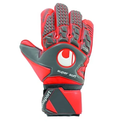 Afbeelding van UHLSPORT AERORED Supersoft voetbalkeepershandschoen latex palm klassieke pasvorm donkergrijs/neonrood/wit