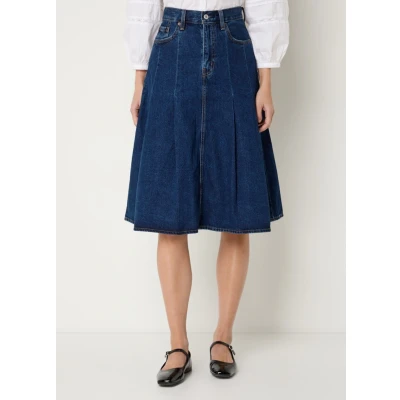 Afbeelding van Levi&#039;s dames Midi spijkerrok met steekzakken in de kleur Indigo, maat: W24