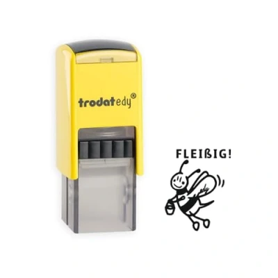Afbeelding van Trodat edy FIX Motivatiestempel voor leraren en opvoeders, stempelset om te motiveren, 1 motief bij zweet, Duits, behuizing geel, afdruk zwart, zelfkleurend, 20 x mm