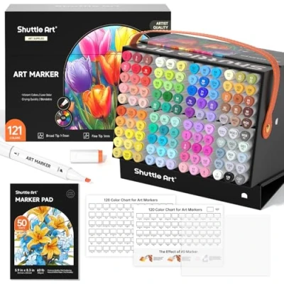 Afbeelding van Shuttle Art 120 kleuren Pennen, Dual Tip Alcohol Markers Plus 1 Marker Pad + Blender Permanente Pennen met Case voor Volwassenen en Kunstenaars, Professionele Grafische Kleuren, Tekenen