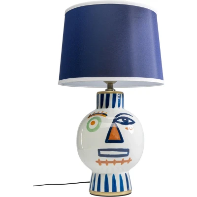 Afbeelding van Kare Two Face tafellamp, blauw, textiel, porselein, 65 cm
