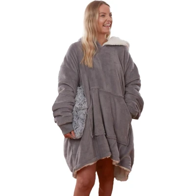 Afbeelding van Double face Hoodie Deken Ultra Zachte Sherpa Fleece Warm Cosy Comfy Oversized Draagbare Reus Sweatshirt Gooi voor Vrouwen Meisjes Volwassenen Mannen Jongens Kids Grote Pocket Houtskoolgrijs