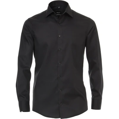 Afbeelding van VENTI modern fit overhemd twill zwart Strijkvriendelijk Boordmaat: 45