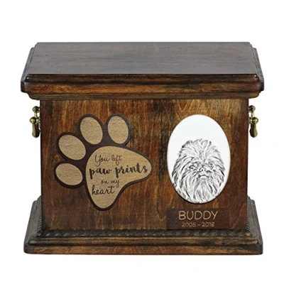 Afbeelding van Art Dog Custom Memorial Urn Handgemaakt Koud Gegoten Bronzen Portret op Berken Basis met Gepersonaliseerde Keramische Plaat 8,3x11,4x8,7 Affenpinscher