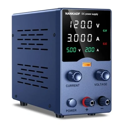 Afbeelding van NANKADF Laboratoriumvoeding, 0 120V 3A DC voeding, laboratoriumvoeding met draaiknopverstelling, instelbare schakelvoeding 5 V 3,6 A USB snellaadfunctie