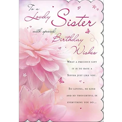 Afbeelding van Piccadilly Greetings Verjaardagskaart Zuster 9 x 6 inch Regal Publishing, rozeroodwit