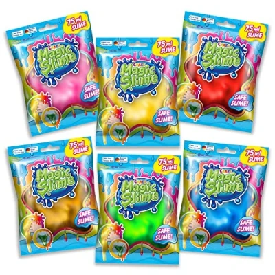 Afbeelding van CRAZE Magic Slime voor kinderen, 6 zakken van elk 75 ml, zelfsluitende in willekeurige kleuren, zonder resten, gemakkelijk te reinigen