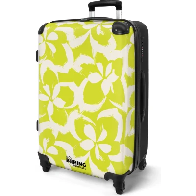 Afbeelding van NoBoringSuitcases.com® Koffer groot Rolkoffer lichtgewicht Geel met witte bloemen Reiskoffer 4 wielen Grote trolley XL 20 kg bagage