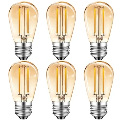 Afbeelding van MZYOYO 2W S14 E27 LED Edison gloeilamp, vintage filament lamp, 150LM, 2700K warm wit, vervangt 15W halogeenlampen, 360 stralingshoek, glas, niet dimbaar, amber, pak van 6