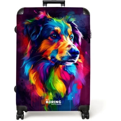 Afbeelding van NoBoringSuitcases.com® Koffer groot Reiskoffer lichtgewicht Hond Neon Abstract Rolkoffer met 4 wielen Grote trolley XL 98 liter bagage