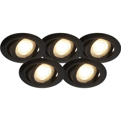 Afbeelding van QAZQA Set van 5 moderne inbouwspots zwart incl. LED 3 staps dimbaar Mio