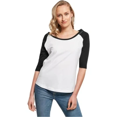 Afbeelding van Build Your Brand Dames T Shirt Ladies 3/4 Contrast Raglan Tee Vrouwen Top verkrijgbaar in vele kleuren, maten XS 5XL, wit/zwart,