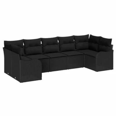 Afbeelding van vidaXL 7 Delige Tuin Sofa Set met Kussens Zwart Poly Rattan