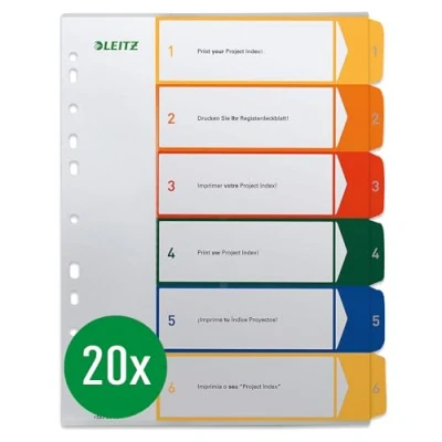 Afbeelding van Leitz Plastic tabbladen bedrukbaar, pak van 20, A4, PP, 6 vellen, gekleurd, 19200000