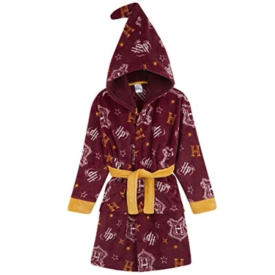 Afbeelding van Harry Potter Kinderochtendjas, Griffoendor Zwadderich zachte fleece badjas voor jongens (Bordeaux, 9 10 jaar)