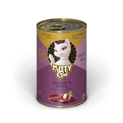 Afbeelding van KITTY Cat Paté Fasan &amp; Eend, nat voer voor katten, graanvrij kattenvoer met taurine, zalmolie en groenlipmossel, compleet een hoog vleesgehalte, Made in Germany