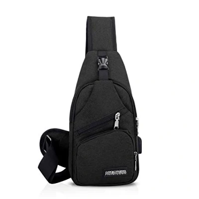 Afbeelding van FANDARE schoudertas, uniseks, borsttas, sling bag, rugzak met USB sporttas voor wandelen, avontuur, sport, reizen en joggen., zwart, Large