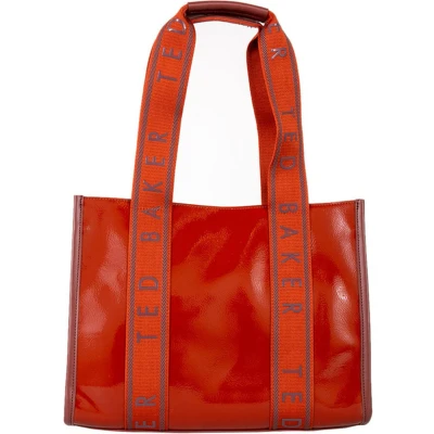Afbeelding van Ted Baker Georjaa Branded Webbing Patent Medium Tote Bag Brown
