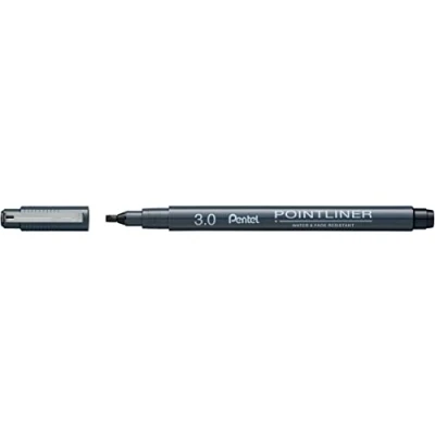 Afbeelding van Pentel Pointliner Calligraphy S20P C30A, fineliner met metalen kalligrafiepunt, zwart, waterdicht en lichtecht, 3,0 mm