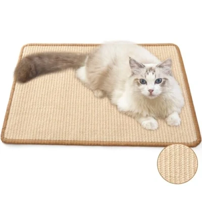 Afbeelding van Fukumaru krabmat voor katten, 60 x 40 cm, natuurlijke sisal krabmatten horizontale beschermt banken en tapijten, bruin