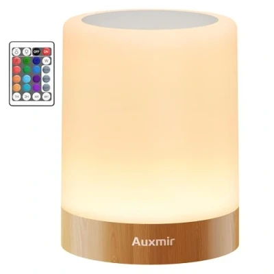 Afbeelding van Auxmir LED Nachtlampje Bedlampje, Bedlampje Tafellamp Dimbare Sfeertafellamp voor 13 Kleuren Draagbaar met Afstandsbediening, Warm wit Licht en Kleurwisselend Slaapkamer