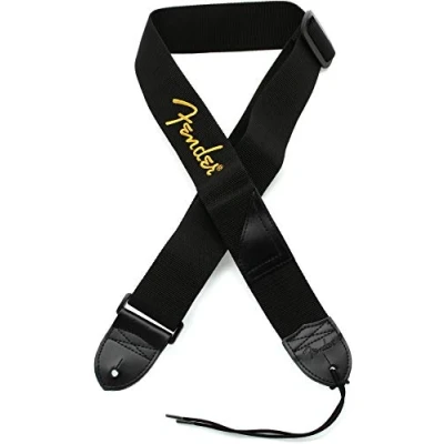 Afbeelding van Fender Gitaarband zwart Yellow Nylongordel met Logo