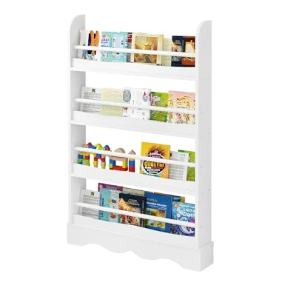 Afbeelding van Lestarain Boekenkast voor kinderen, kinderrek met 4 niveaus, opbergrek boeken, speelgoed, rek kinderkamer, kleuterschool, kantelbeveiliging, van MDF hout, 80 x 12 118 cm, wit