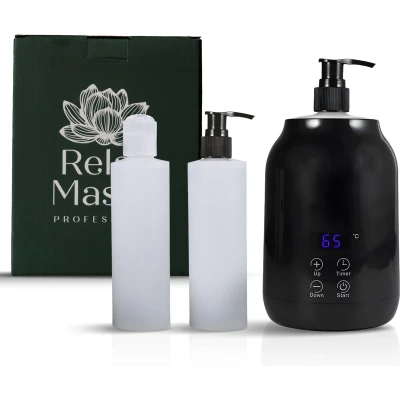 Afbeelding van Relax Master® Olie Verwarmer Massage Digitaal Zwart 2 GRATIS dispensers MassageOlie Spa &amp; Wellness 30 65C Kleine en Compact Massagesalon Apparaat Professionele Kwaliteit
