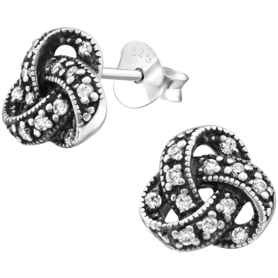 Afbeelding van JoyS Zilveren classic knoop oorbellen 8 mm zirkonia geoxideerd