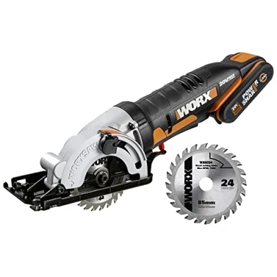 Afbeelding van WORX WX527 WorxSaw Accu handcirkelzaag, 20 V, inval en zaagsneden tot 27 mm, bediening met één hand, ideaal voor hout, dun metaal, keramiek kunststoffen, zwart