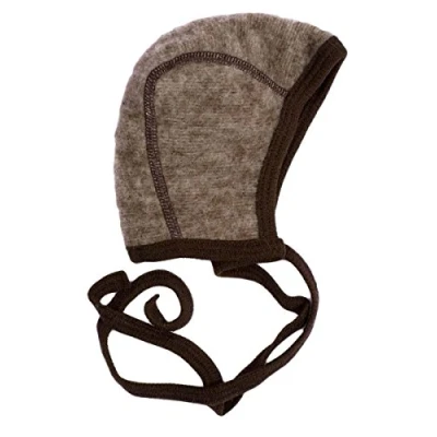 Afbeelding van Cosilana Babymutsje fleece, 60% wol kbT en 40% katoen KBA, bruin melange, 50/56 cm