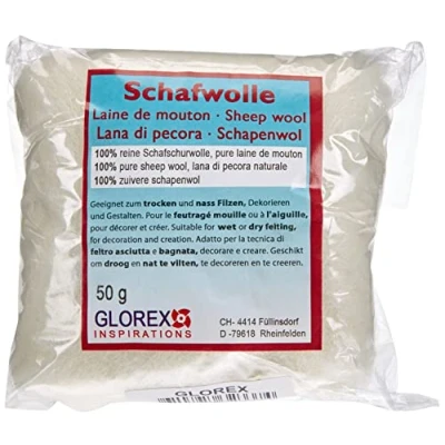 Afbeelding van GLOREX Schapenwol 50 g, wit, 10 x 6 cm